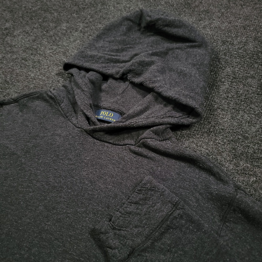 Polo Ralph Lauren Men Hooded Sweatshirt Large Gray Pullover‎ Cotton *Flaws*